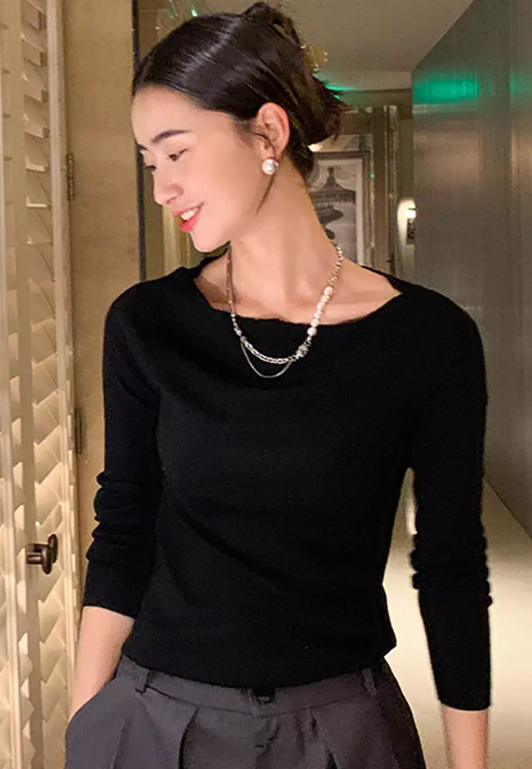 F/W New Sheep Wool Knit Slim Fit Long Sleeve Ladies Top A22090710BK