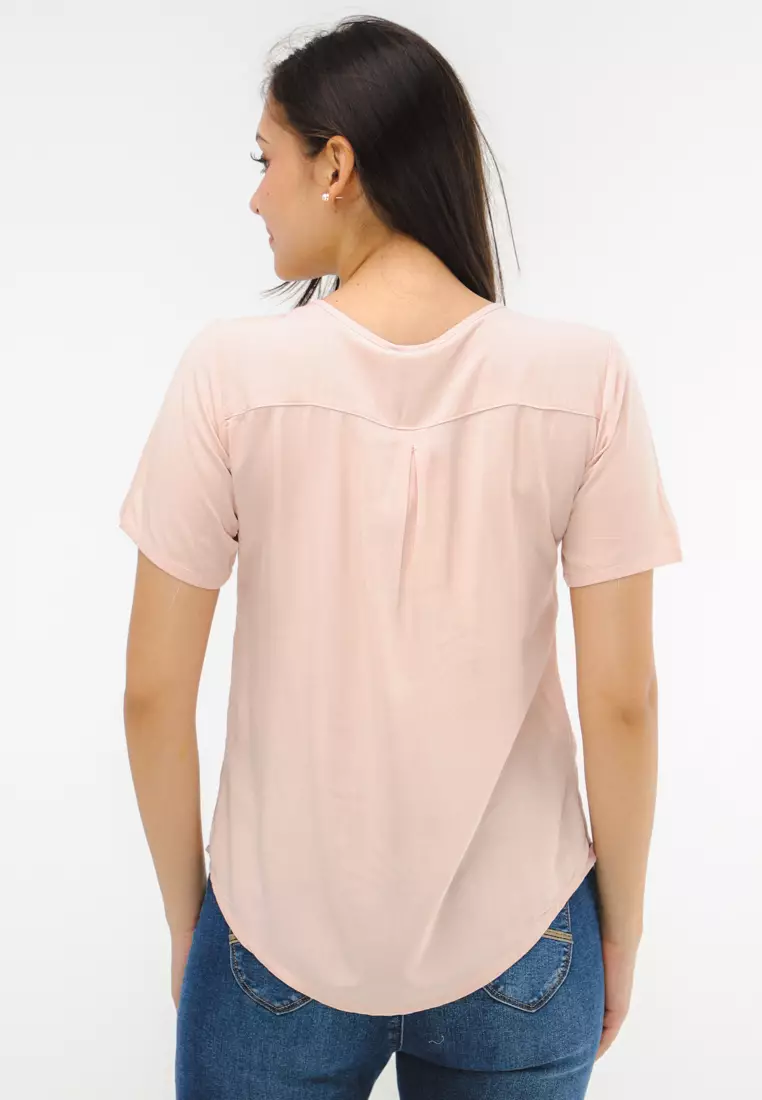 Woven Plain Rayon Short Sleeves Blouse