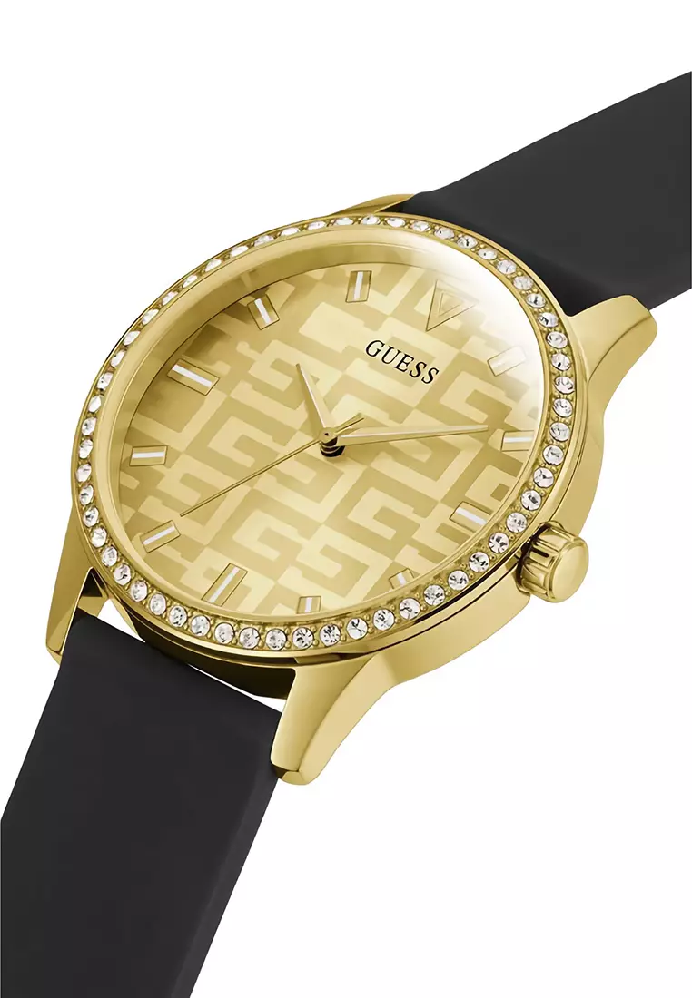 Guess GW0355L1 - Jam Tangan Analog Wanita - Gold - Black Rubber Strap