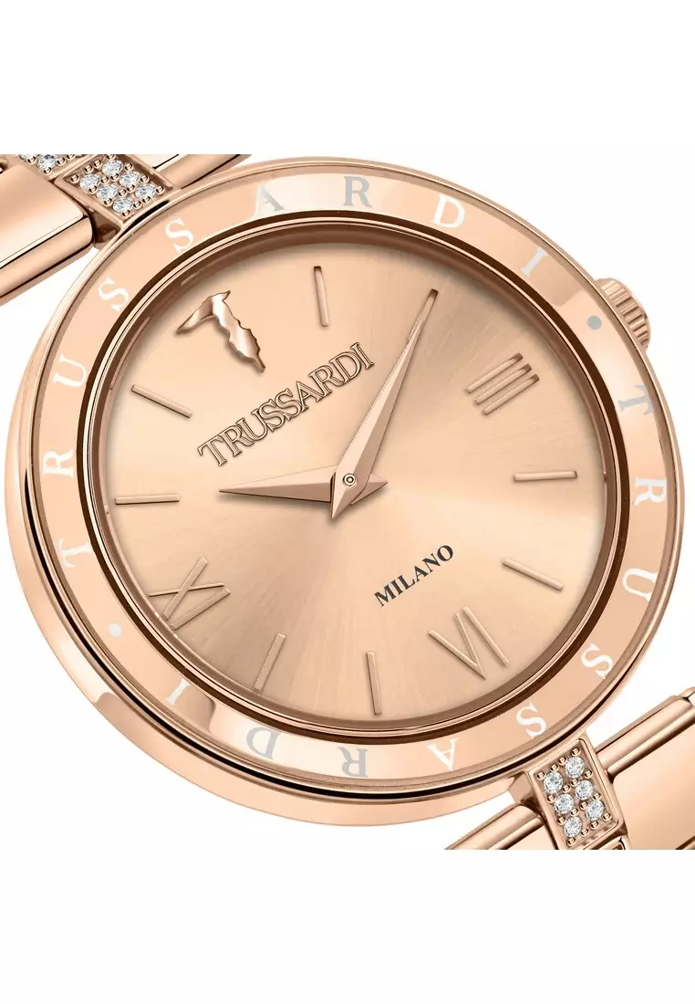 【2 Years Warranty】Trussardi T-Shiny 34mm Rose Gold Dial Rose Gold Stainless Steel Women's Quartz Watch R2453145509