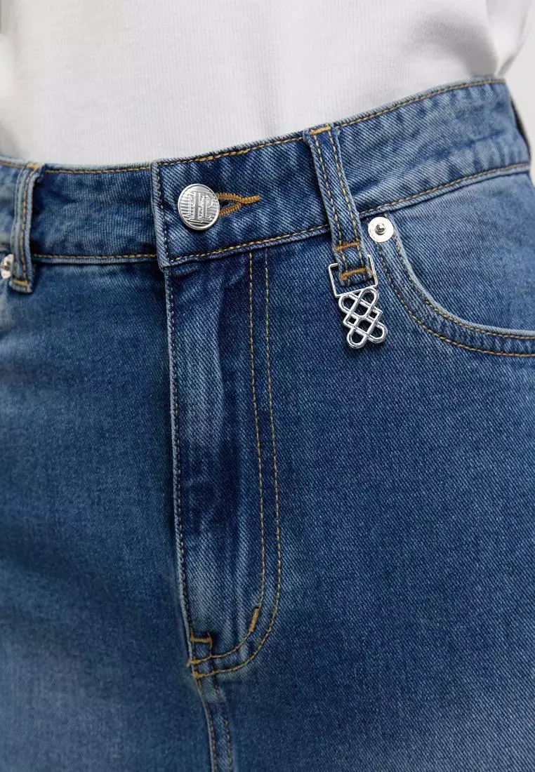 Frayed Side Slit Denim Skirt