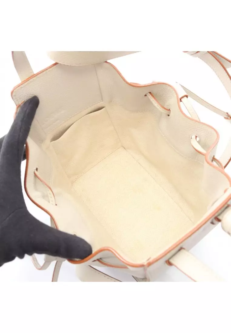 Pre-Loved LOEWE hammock drawstring bag mini Handbag leather light beige 2WAY