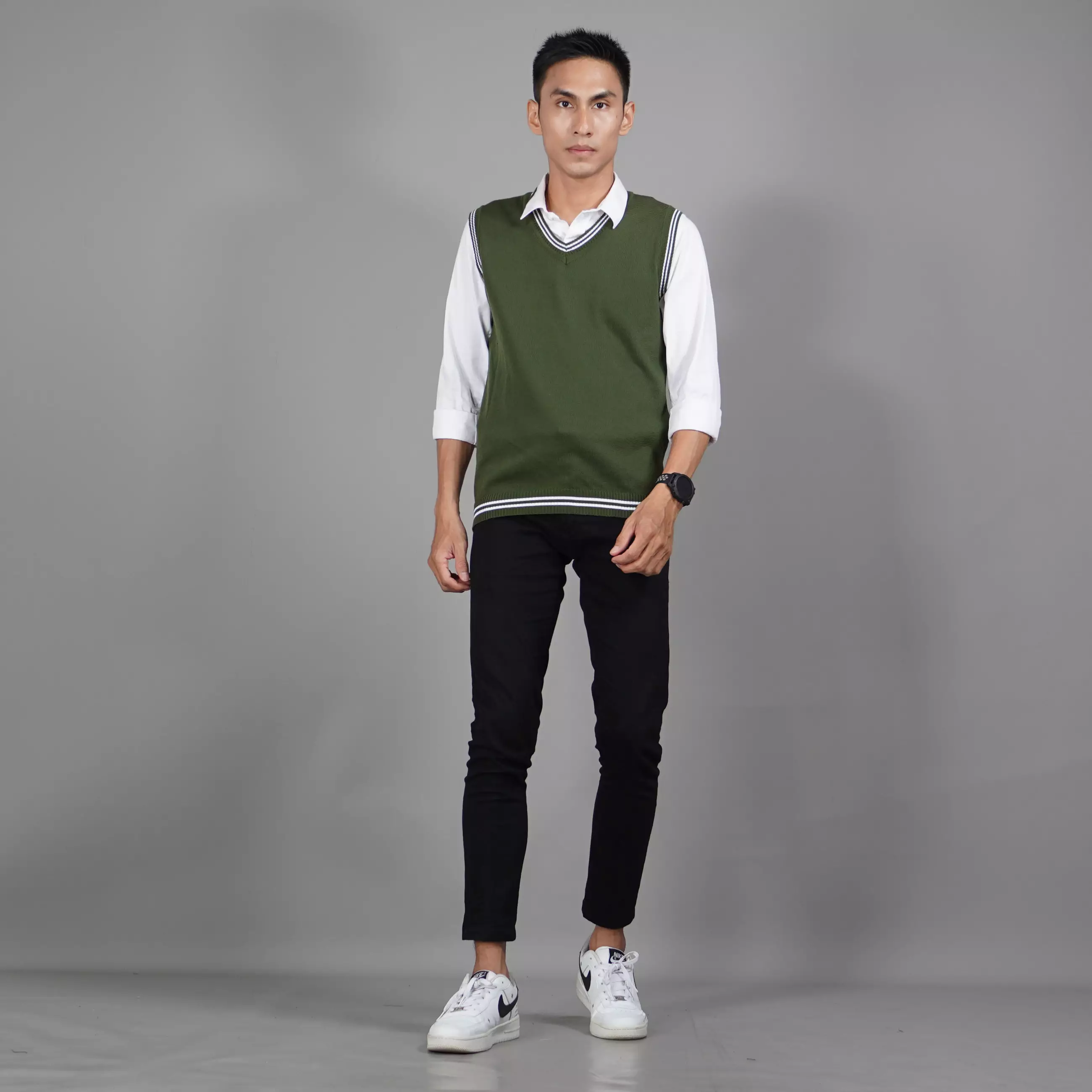 Rompi Rajut Pria Knit Vest Rompi Pria Gaya Korea Knit Outer Korean Style - ARMY