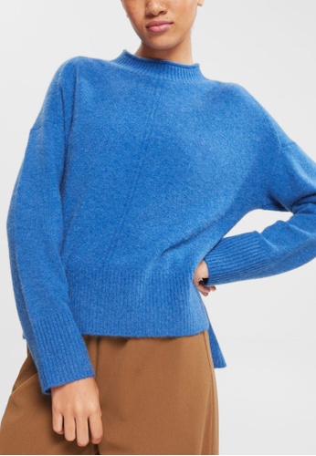 ESPRIT blue ESPRIT Wool blend: fluffy jumper with stand-up collar 7D27CAABED94FDGS_1