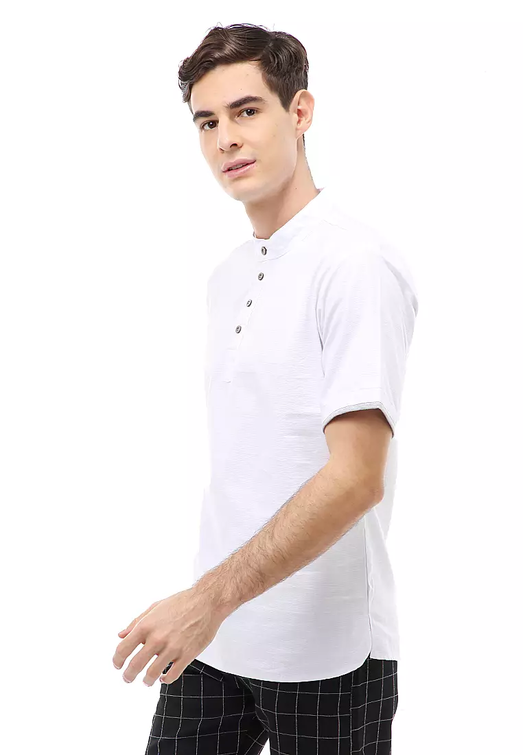 Dwan Atasan Formal Pria Kemeja Koko Polos Short Sleeve Material Cotton ORIGINAL - White