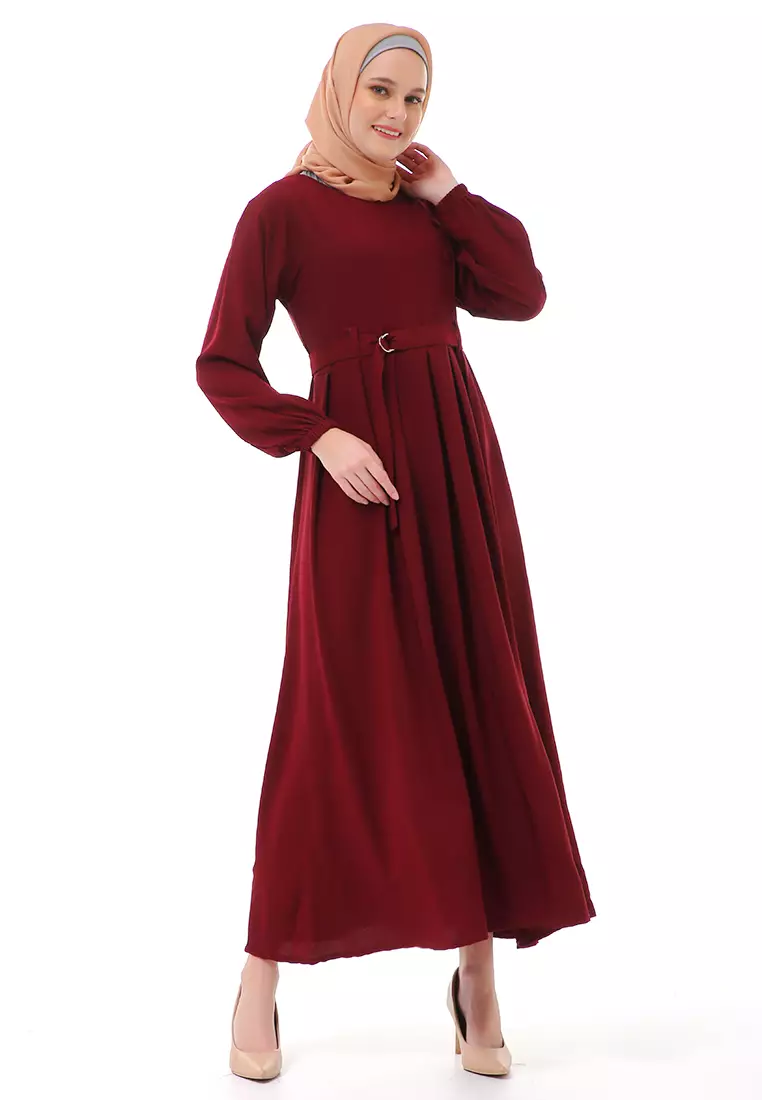 Nelly Gamis Dress Muslimah Wanita Long Sleeve Premium High Quality - Maroon