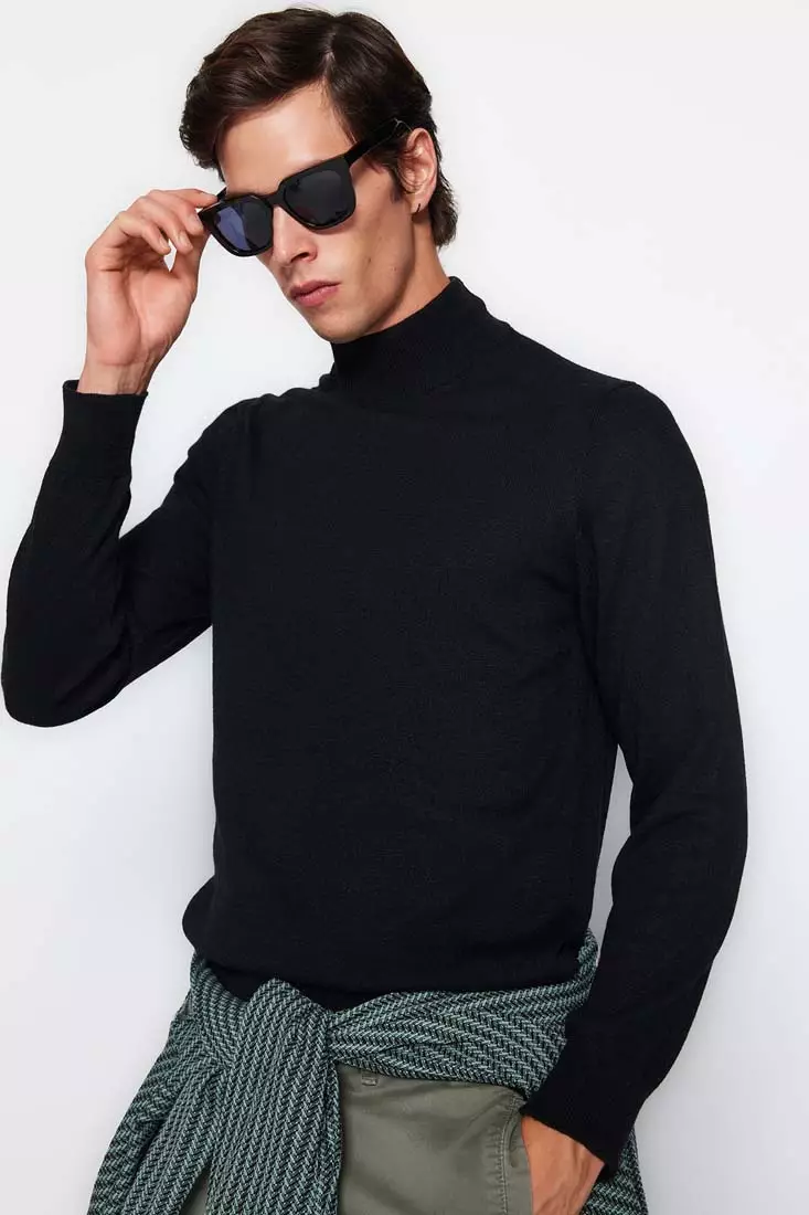 Mens black turtleneck hot sale muscle fit