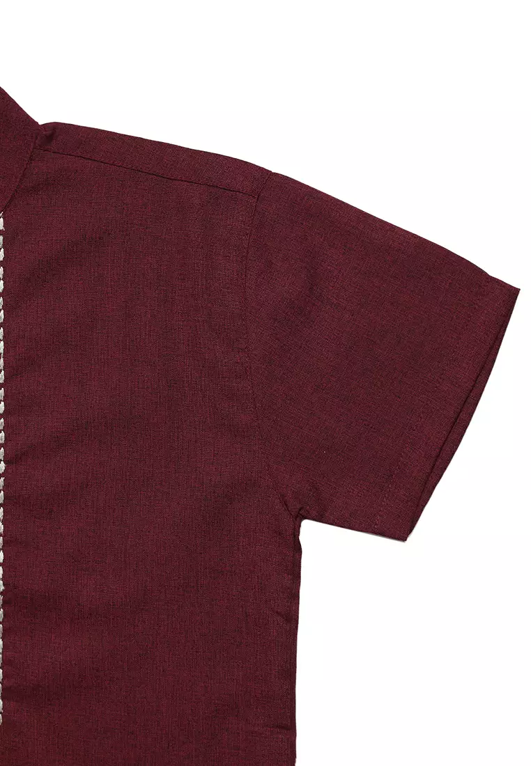 Baju Koko Anak Laki Bordir Ultra Maroon Setelan - FOREVER