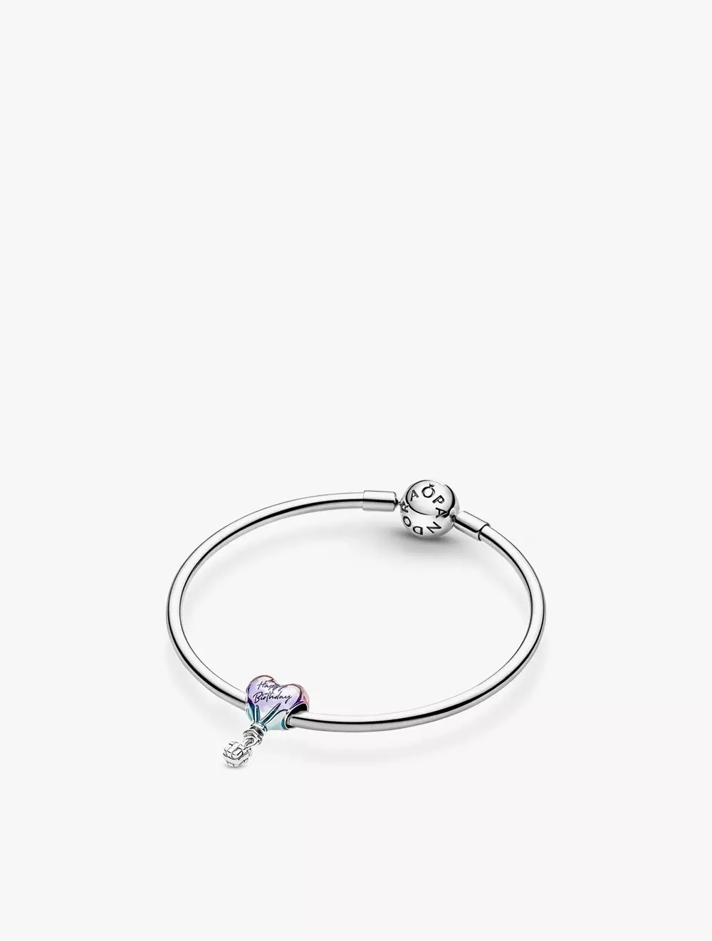Happy Birthday balloon sterling silver charm with shaded transparent pink, purple and blue enamel