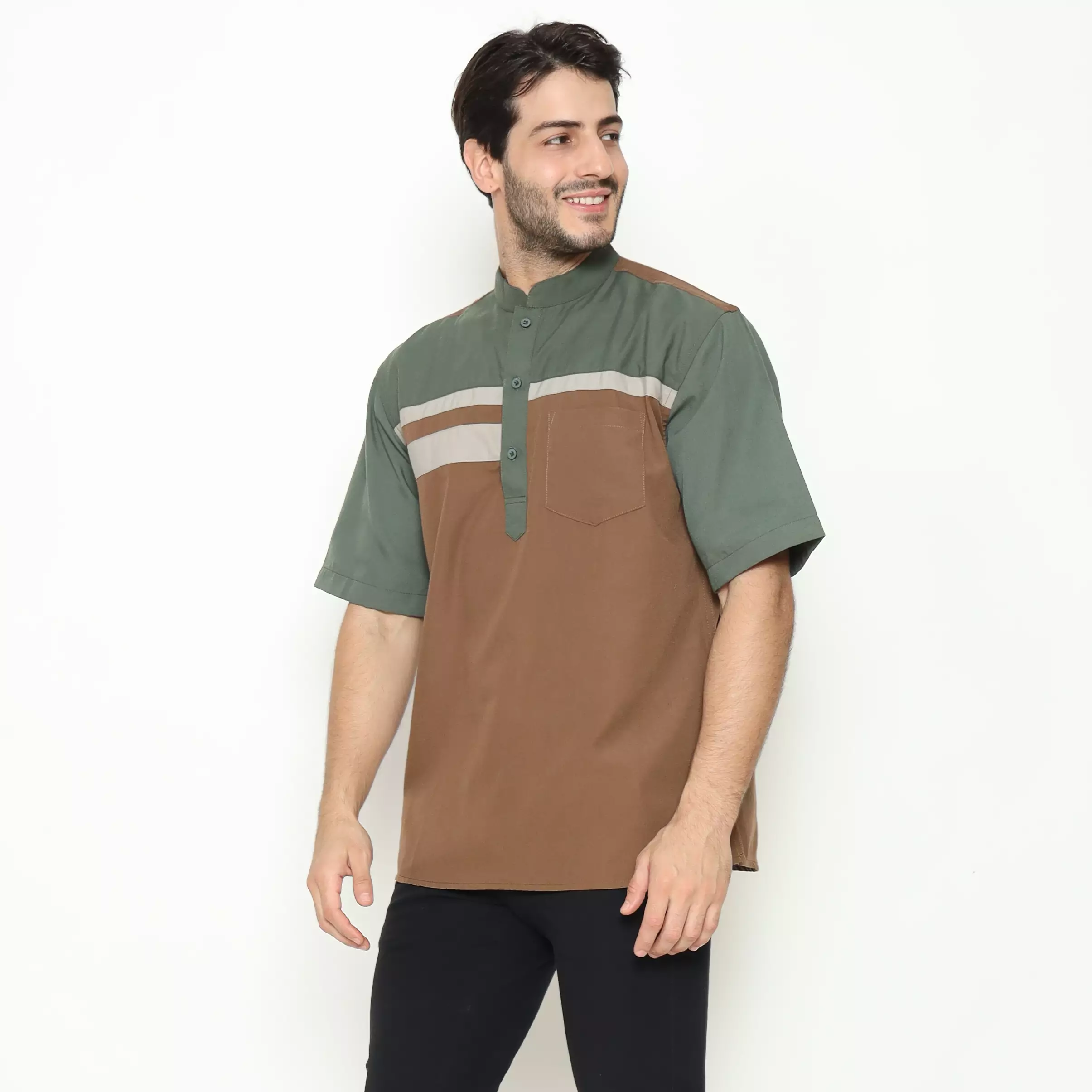 AMK Kemeja Koko Pria Lengan Pendek KK BB 009 S/s Cap 6 Brown