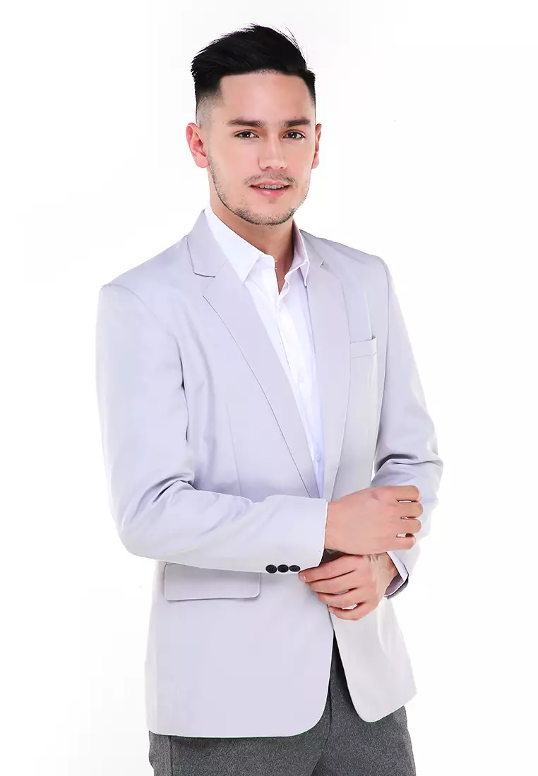 Woreq Jas Blazer Pria Premium Plain Formal Longsleeve Suit Material Polyester ORIGINAL - Gray