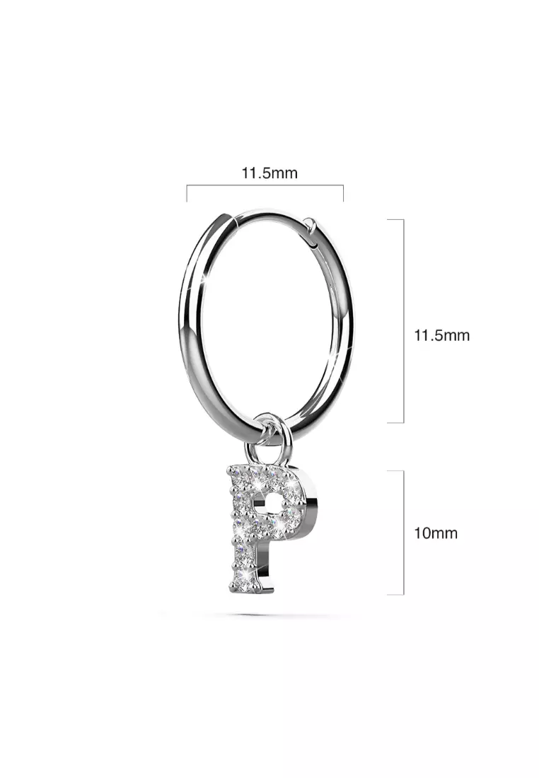 Solid 925 Sterling Silver Octavia Alphabet Letter Zircon Huggie Earrings Silver - P