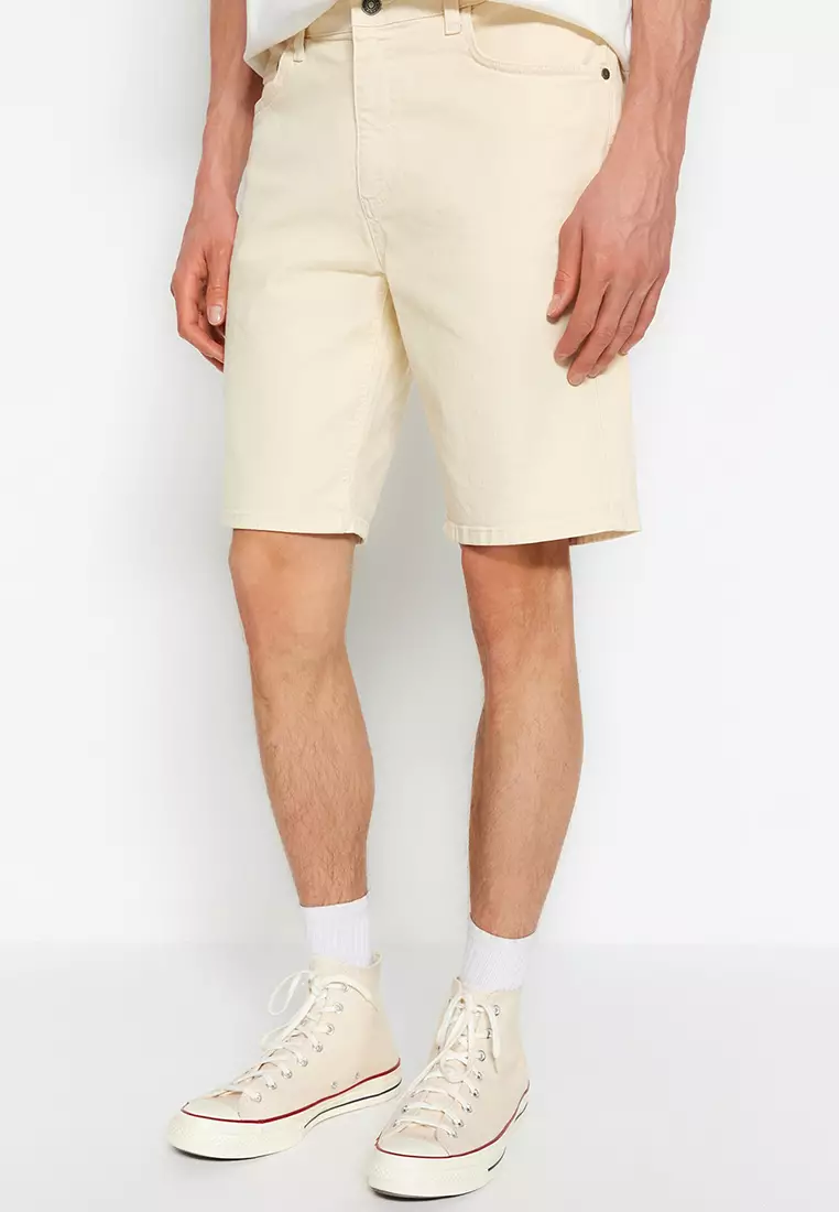Mens beige discount denim shorts