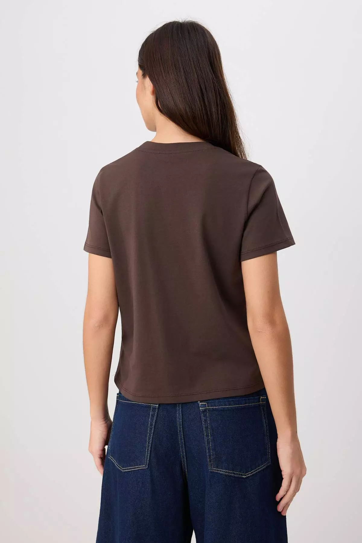 Brown Embroidered Regular Fit Short Sleeve 100% Cotton Knitted T-Shirt Twoss26Ts00124