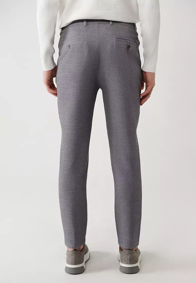 Men's Gray 360 Degree Flexible Side Waist Elastic Suit Trousers A32Y3223