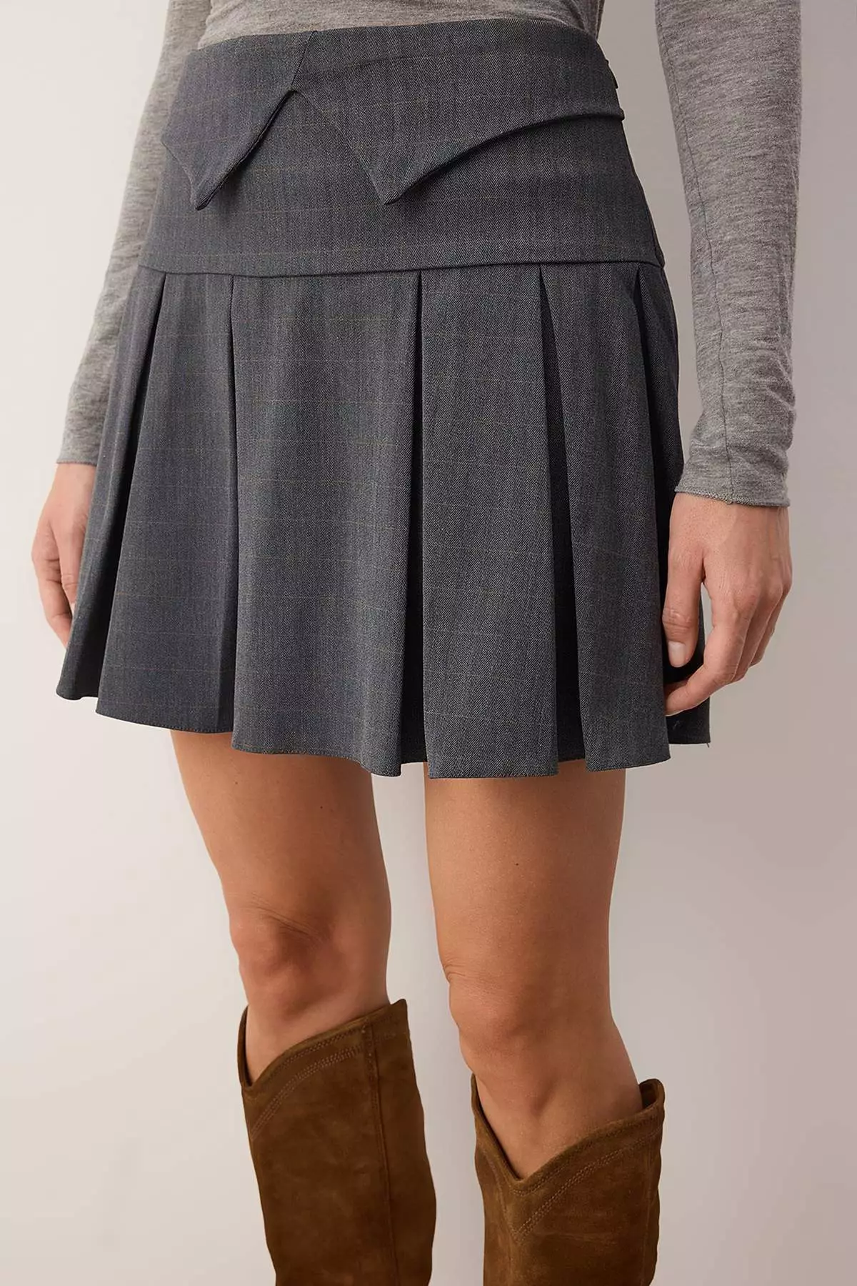 Exclusive Special Collection Navy Blue Plaid Waist Detailed Pleated Short Skirt Twoaw26Et134