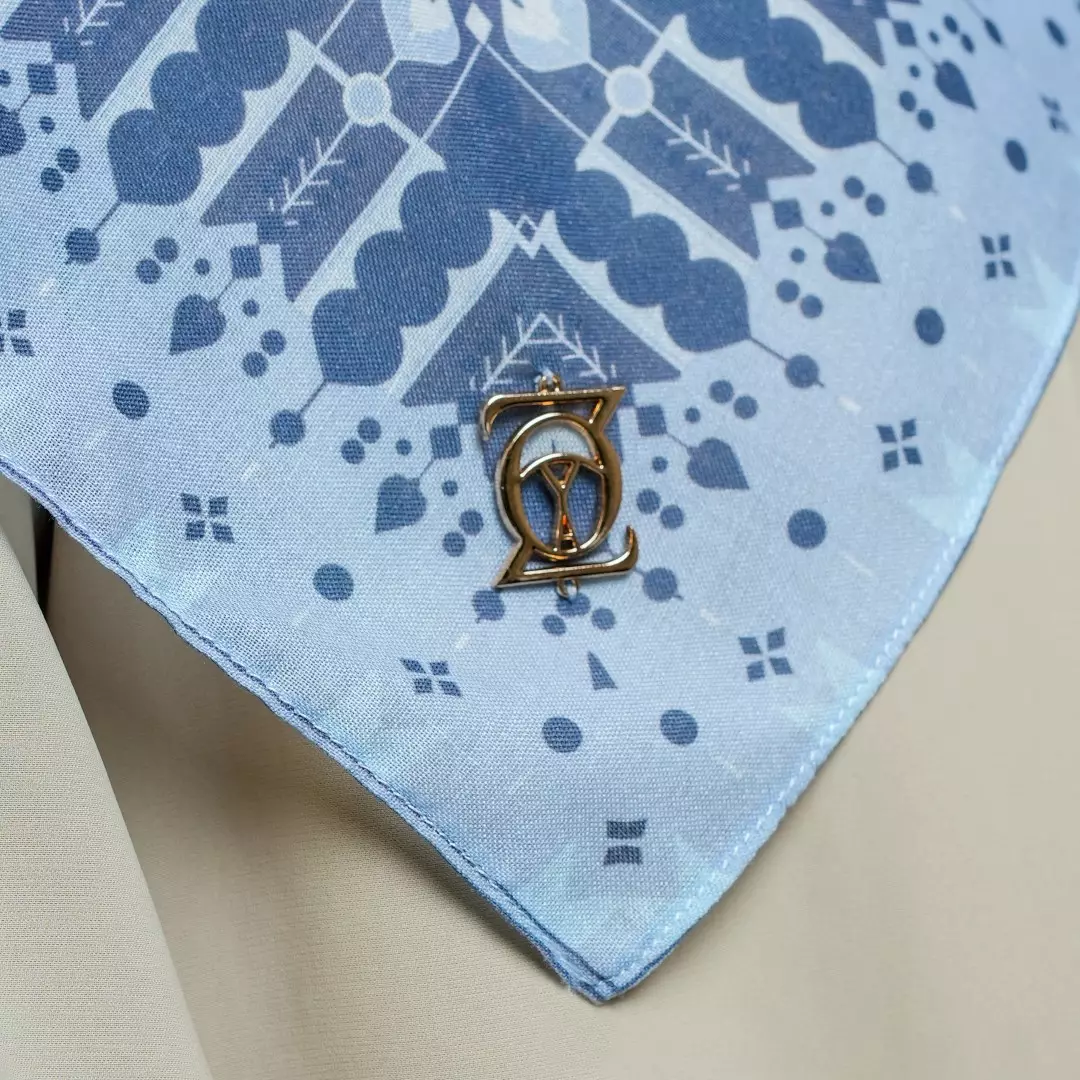 RANU Print Scarf Navy - Kerudung Hijab Segiempat Motif With BOX - Bahan Nesla - Ukuran 115x115