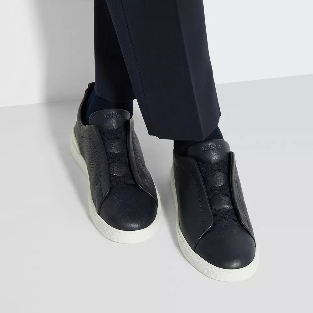 Triple Stitch Deerskin Sneakers Navy