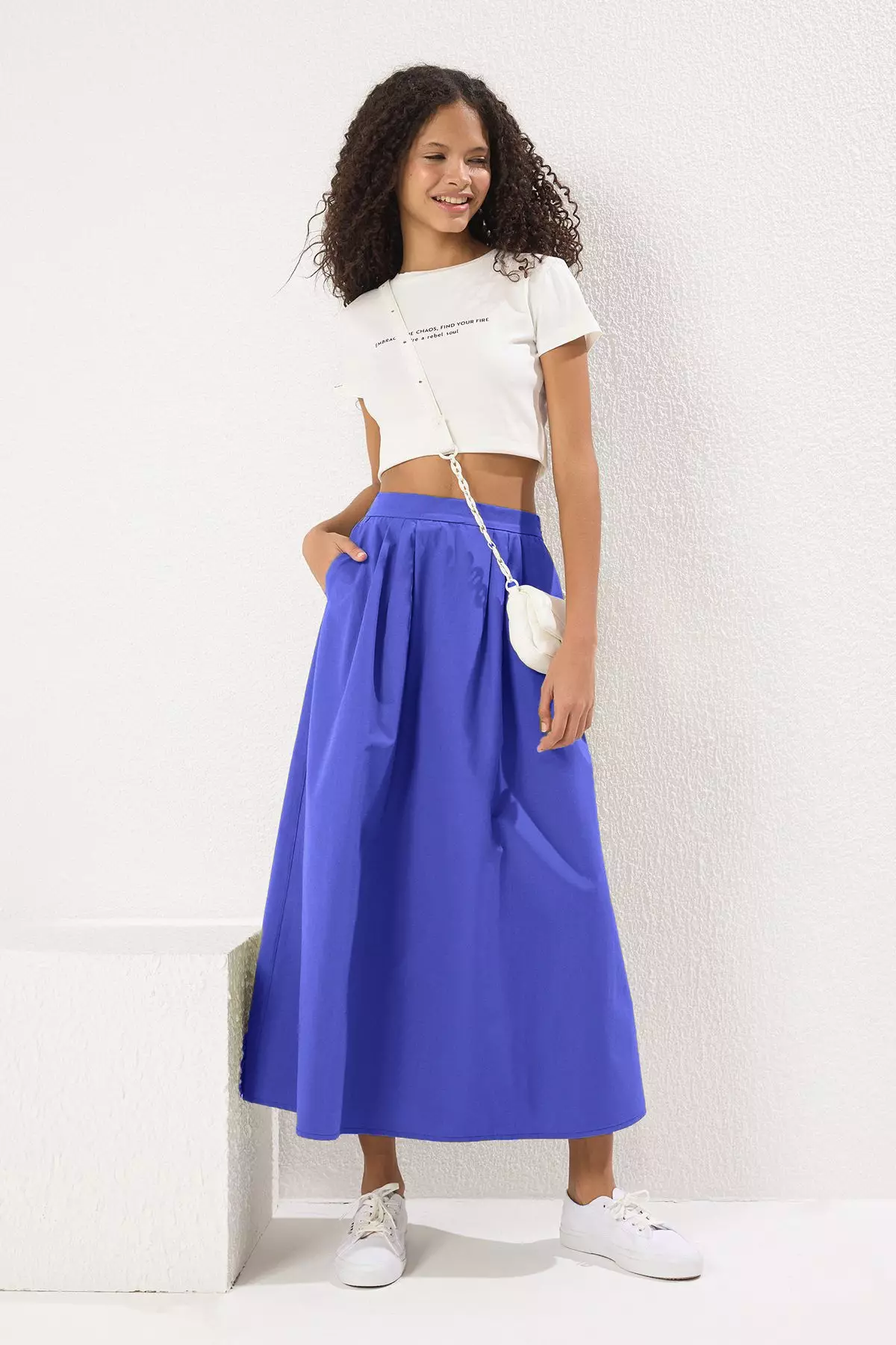 Buy Trendyol Navy Blue Pleated Detailed Maxi Length Woven Skirt