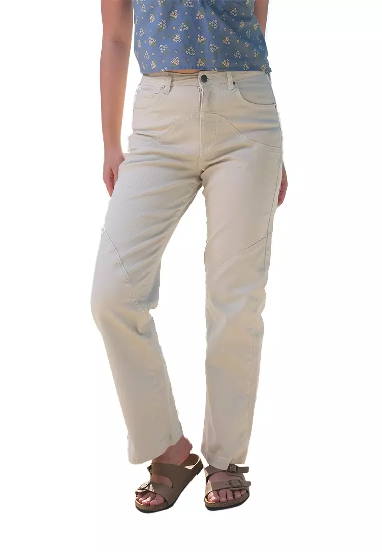 Highwaist 5 Pocket 90S Straight Leg Pants With Cut And Sew Detail