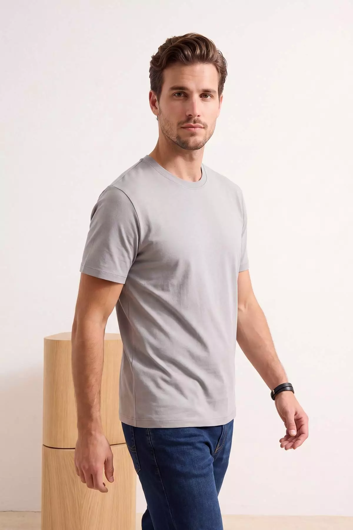Gray- Ecru Oversized Pack Of 2 Basic 100% Cotton T-Shirts Tmnss24Ts00038