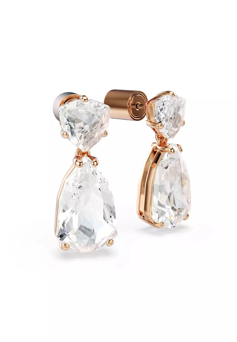 Mesmera drop earrings, Pear cut, White, Rose gold-tone plated