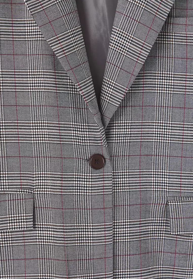 Multicolored Plaid/Checked Single Button Regular Woven Plus Size Jacket