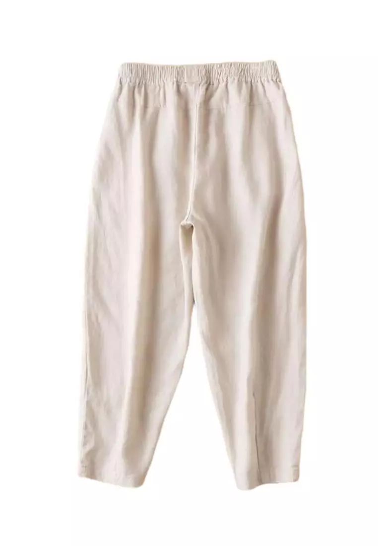 High Waist Cotton-flax Cropped Pants RZ-C132