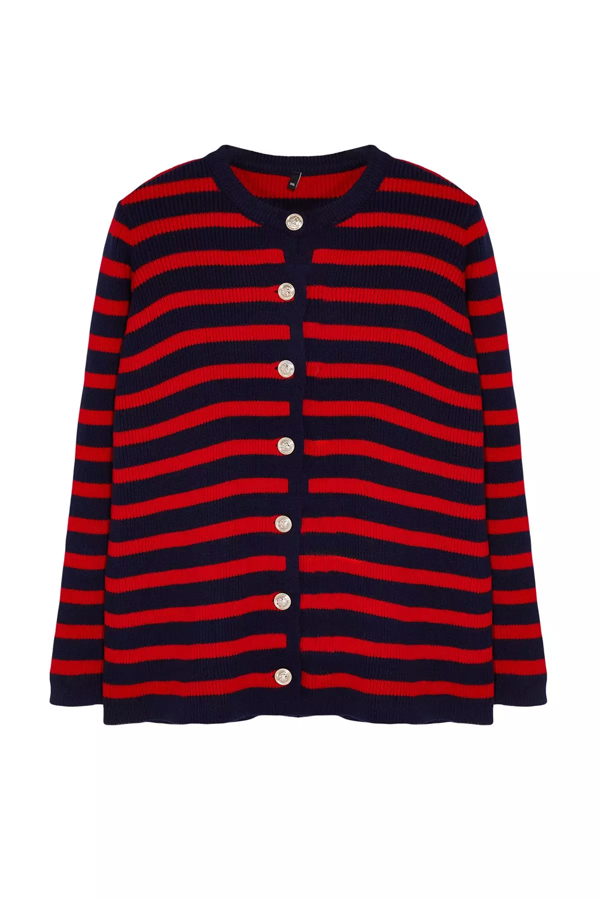 Navy Blue-Red Striped Jacket-Look Knitwear Cardigan Tbbaw24Av00011