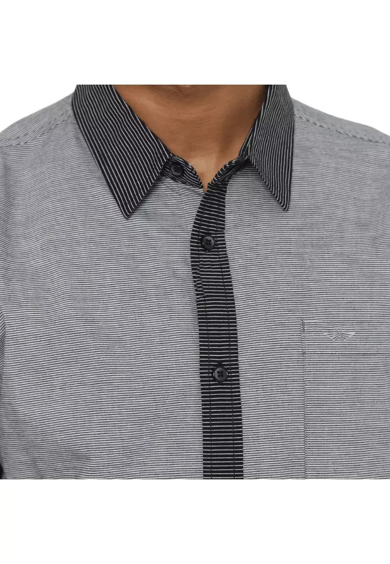 RBJ Kemeja Salur Kombi Hitam Regular Fit Pria