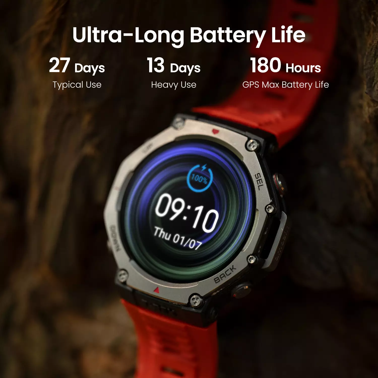 Amazfit T-Rex 3 Onyx 48mm | 27 Days Battery | 170+ Sports Modes | Water Resistance 10 ATM | GPS Smartwatch