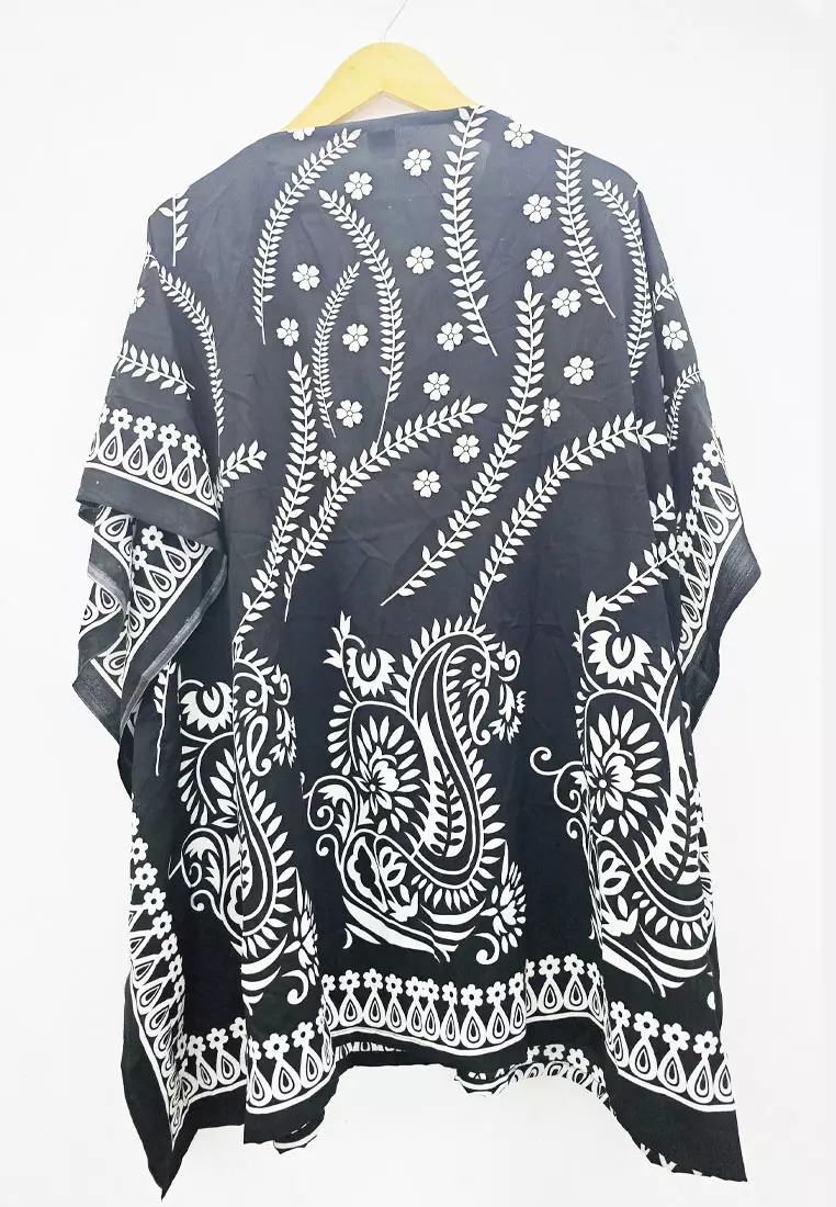 Pakaian Wanita Poly Printed Kaftan Dress Wanita Black & White