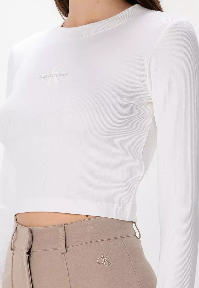 [ ]Long-Sleeve Monogram Baby Crop T-shirt★人気★ Buy Calvin Klein Long Sleeves Monogram Baby Tee 2025 Online