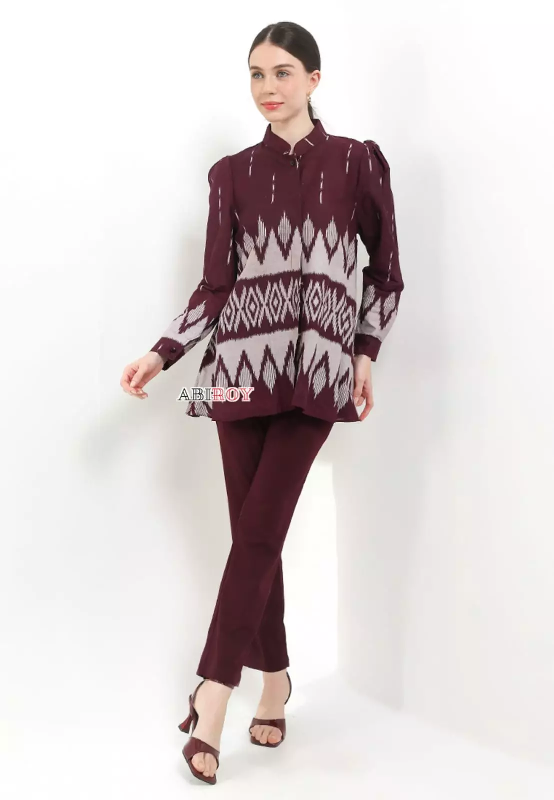 Blouse Batik Adikara Burgundy Premium Slimfit Elegant NLN
