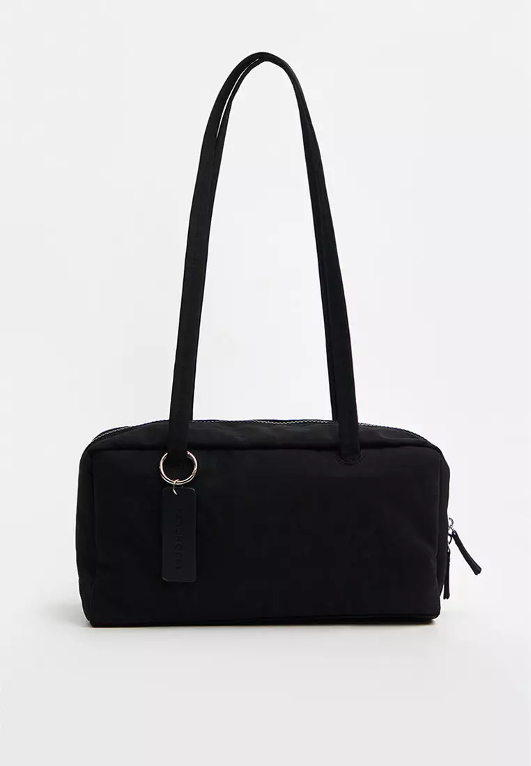 Nylon Bowler Shoulder Bag with Leather Charm Branding