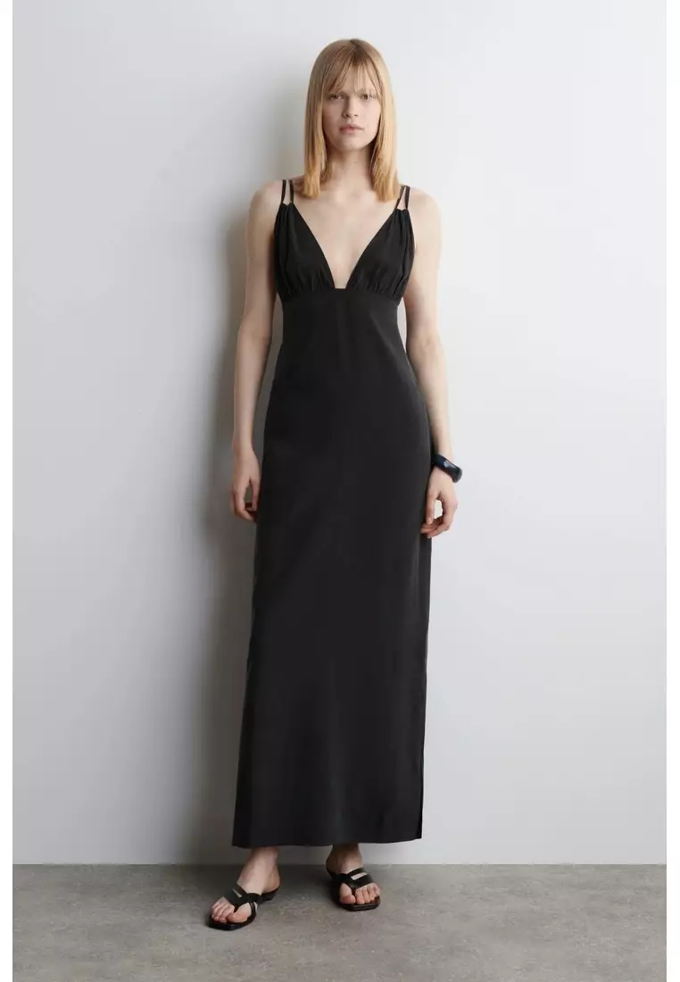 cos gathered maxi dress COS Women's Gathered Tiered Maxi Dress in White | Cotton