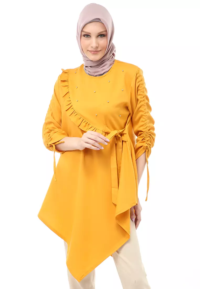 Ketrin Tunik Muslimah Atasan Wanita Polos Long Sleeve Regular Fit - Mustard