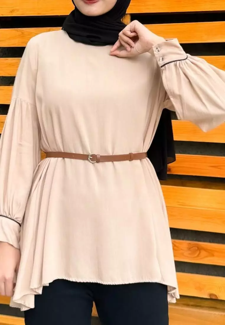 Syifa Puffy Shirt [Coklat] Blouse Soft Cotton