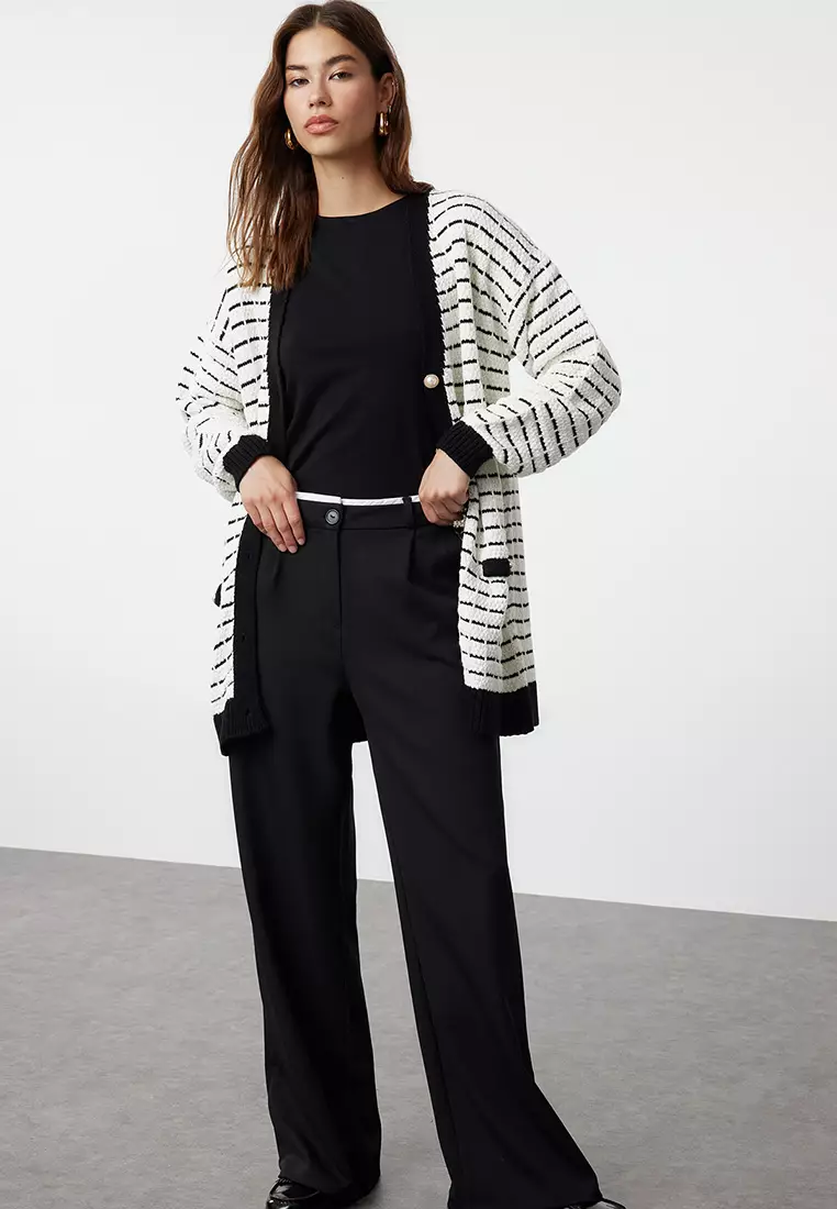 Tweed Knitwear Cardigan - Jacket Look, Black Tctaw25Th00016