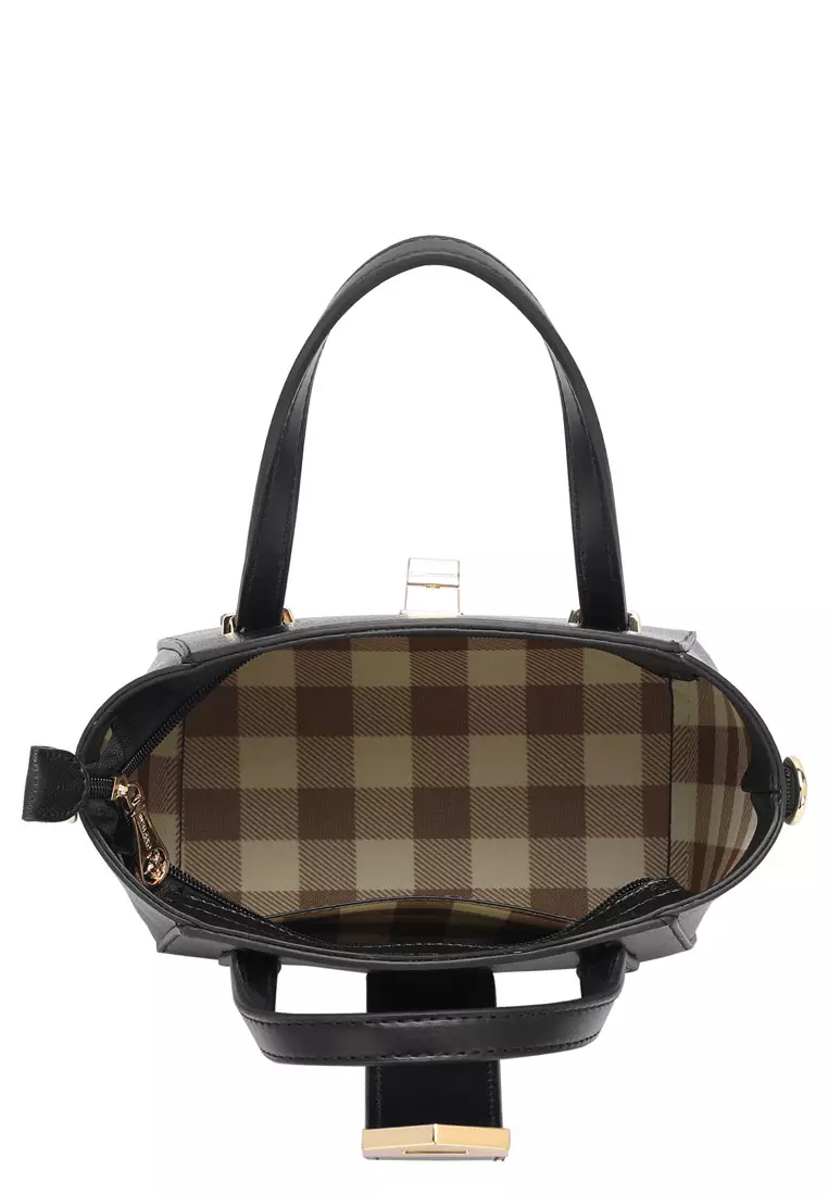 Women's Twist Lock Top Handle Bag / Sling Bag / Crossbody Bag - Black