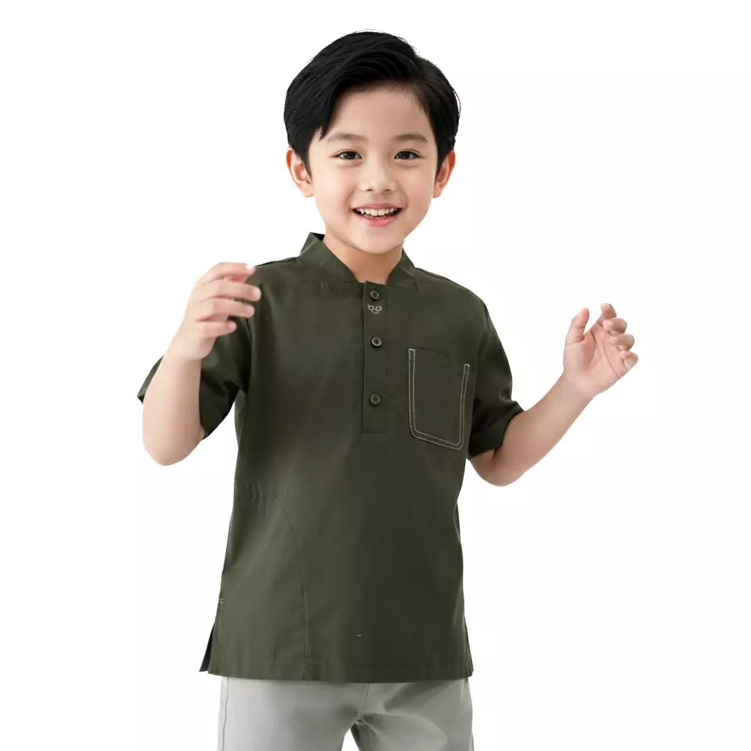 Rabbani - Baju Anak Laki-laki Lengan Pendek Bani Batuta Kemko Anak Denendra Pdk - Ivy Green - Oxford Tan