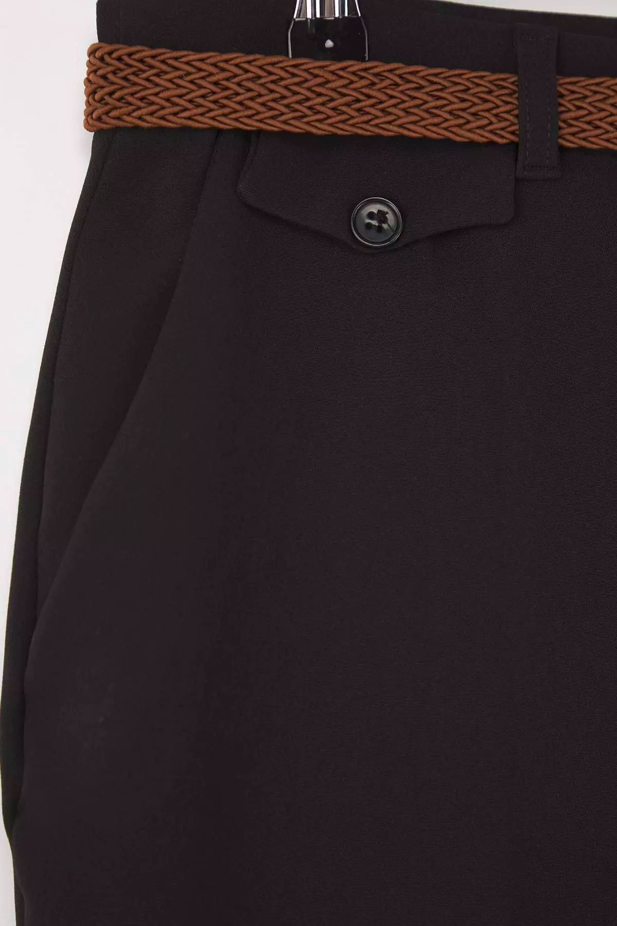 Black Normal Waist Straight Leg Plus Size Woven Trousers