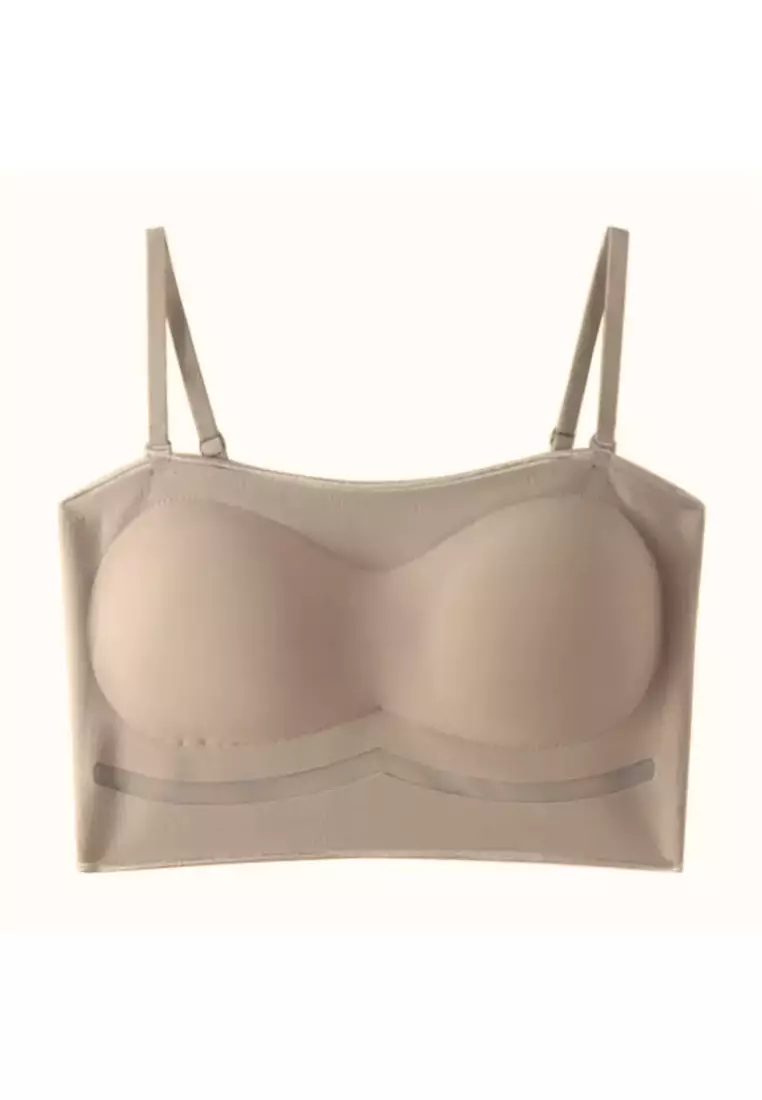 Premium Divya Sexy Criss Cross Back Seamless Bralette Top in Taupe