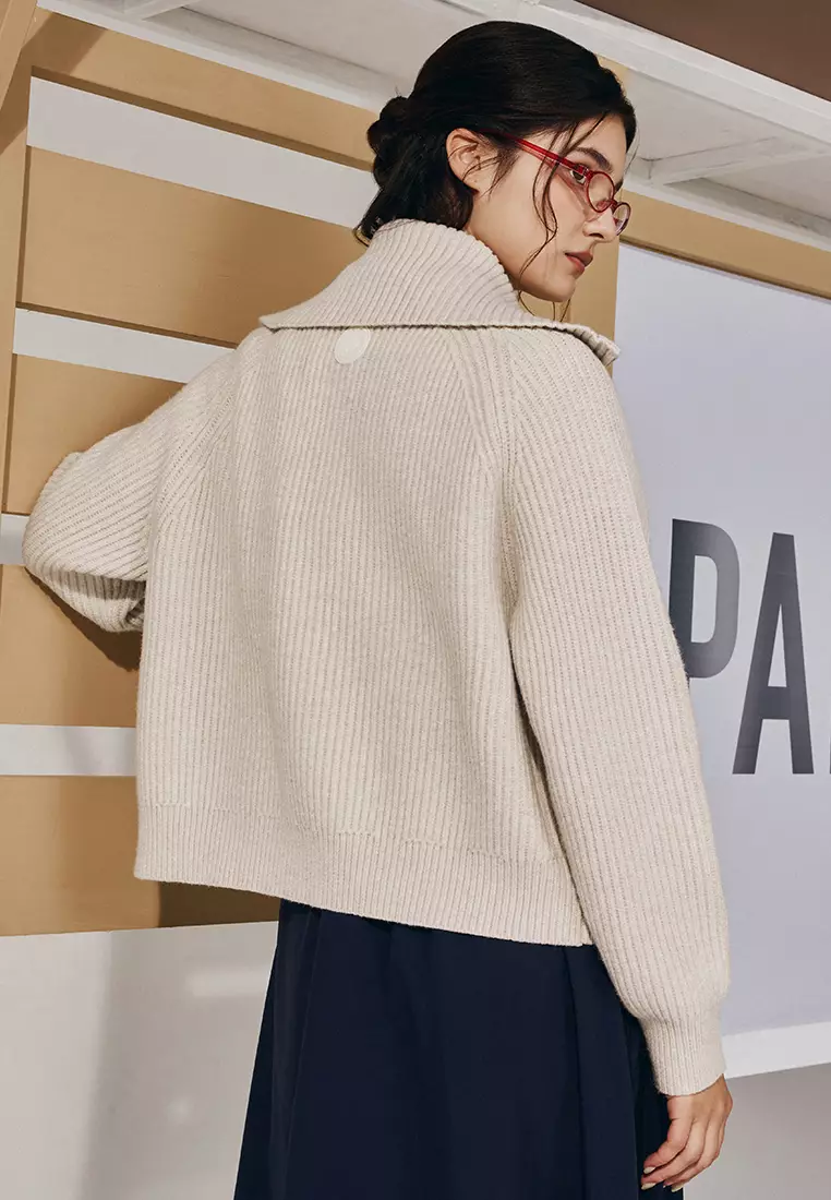 女裝鳶尾花 LOGO 雙向拉鏈開襟毛衣