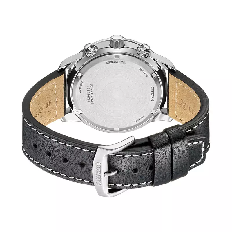 Jam Tangan Pria Citizen Eco Drive CA0880-07A Men Chronograph White Dial Black Leather Strap