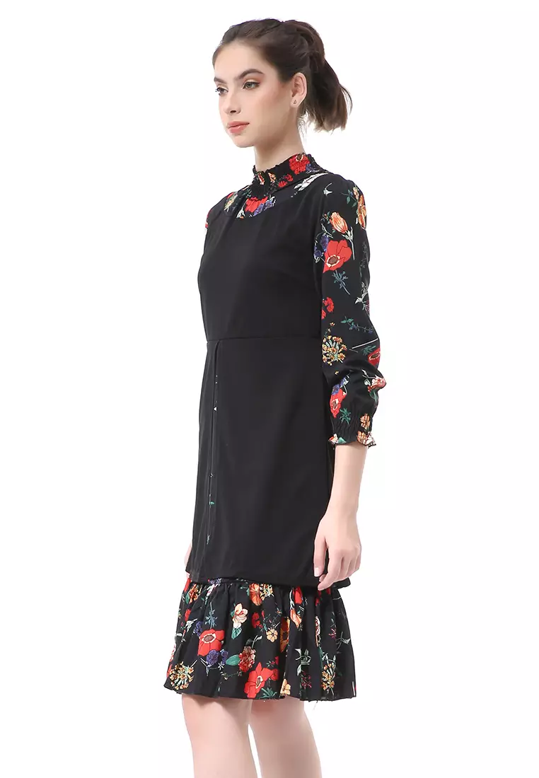 Rachel Midi Dress Wanita Lengan Panjang Turtleneck Material Cotton ORIGINAL - Red Black