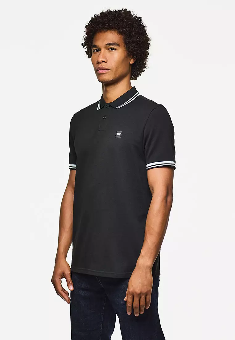 MENS BLACK/SEASPRAY LEVANTO POLO WITH CONTRAST TIPPING