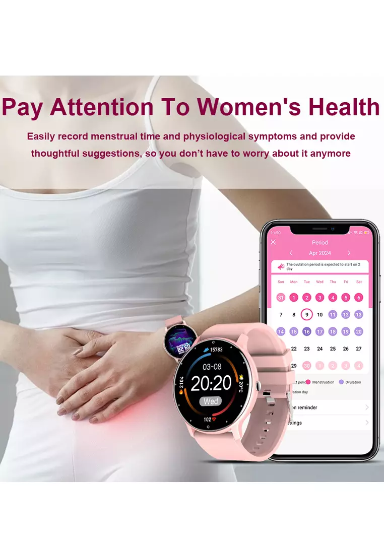 SmartWatch ZL02D Layar Terang 1.28'' Anti Air IP67 Olahraga Pemantauan Tidur dan Detak Jantung Jam Tangan Pria Wanita pink dengan tali jam gratis