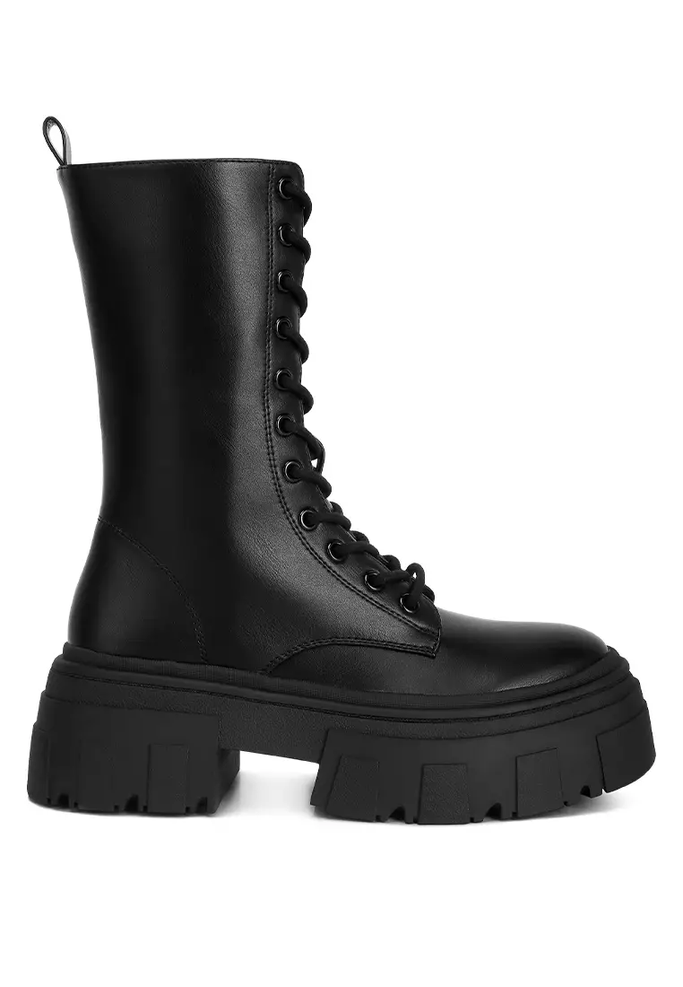 Discount on London Rag  shoes - SKU: Black Faux Leather Combat Chunky Boots