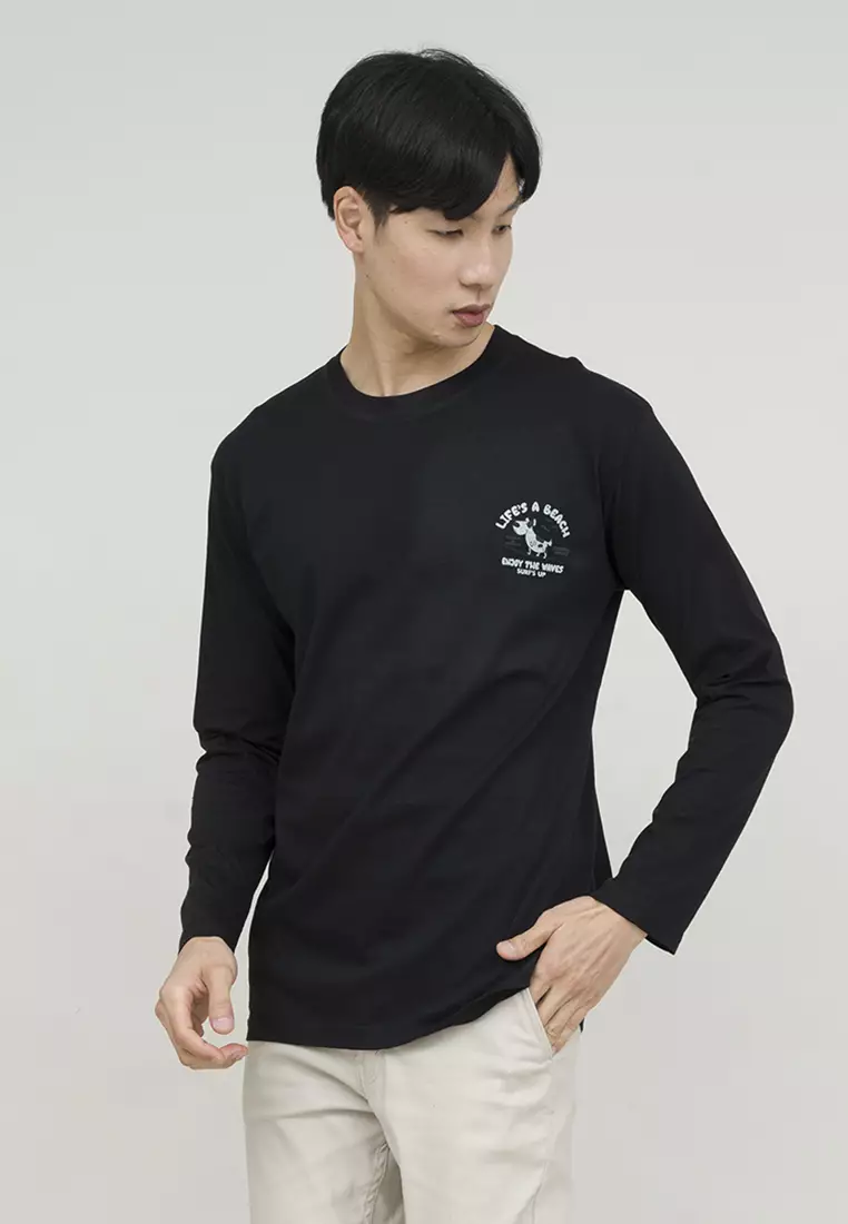 Kaos cotton combed lengan panjang pria hitam houseofcuff lifes a beach